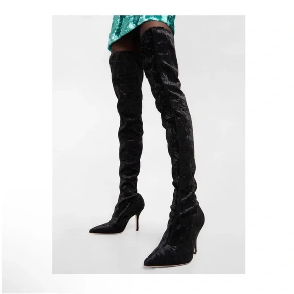 Paris Texas “Mama” Crushed Velvet Over-the-Knee Boots in Hot Pink - Picture 6 of 14